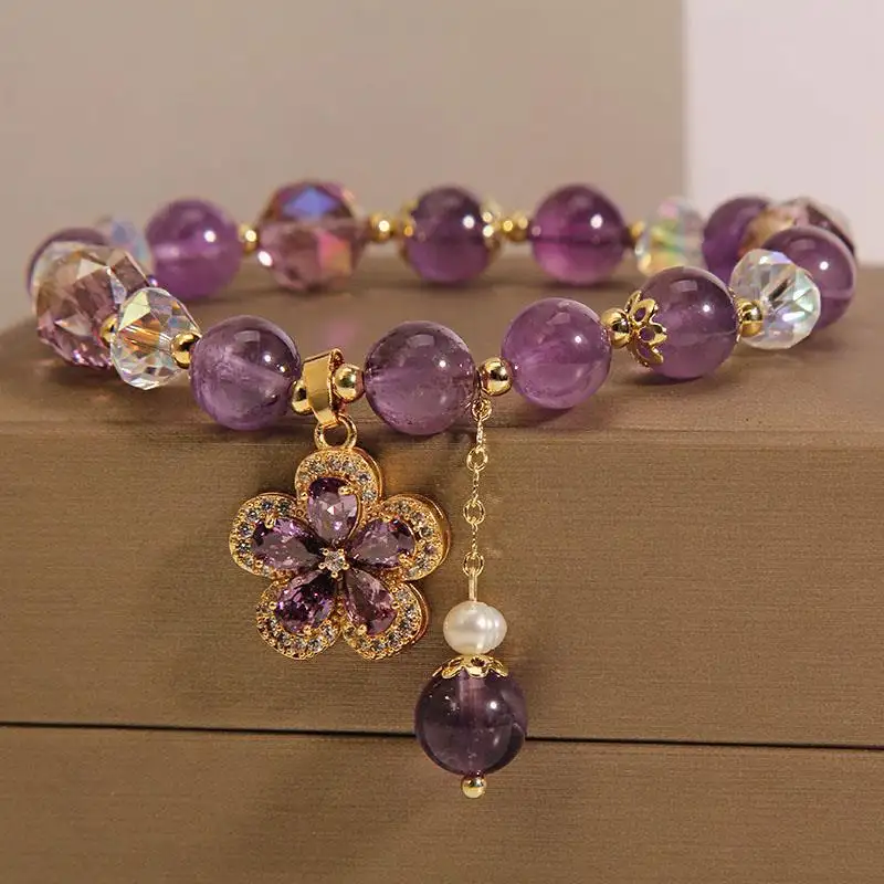 Perline di ametista personalizzate di alta qualità ciondoli elastici pendenti di cristallo braccialetto gioielli