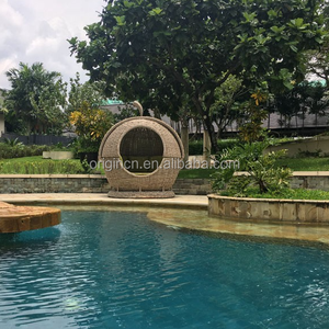 Chaise de jardin en rotin, design unique, forme ronde, lit de jour, mobilier de jardin, parasol - Product Image 4