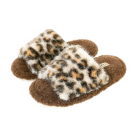 Nouvelles sandales à enfiler imprimé léopard, style coréen tendance, doublure en fausse fourrure pelucheuse pour l'hiver, intérieur/extérieur