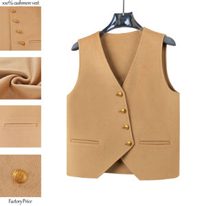 سترة نسائية بدون أكمام مخصصة من الكشمير 100٪ بياقة على شكل V، خفيفة الوزن ومريحة للشتاء مع إغلاق بزر واحد - Product Image 4