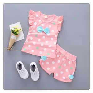 Bộ Áo Phông Và Quần Cho Bé Gái, Bộ Áo Vest Vải Cotton In Chấm Bi Cho Trẻ Mới Biết Đi Có Nơ Mùa Hè