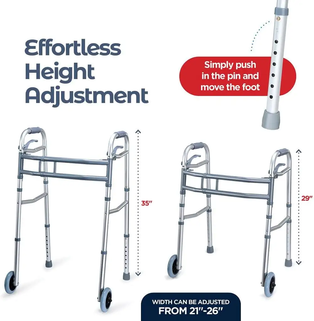 Người cao niên nhôm nhẹ Walker với bánh xe Walker có thể điều chỉnh chiều rộng và chiều cao, gấp Walker với cánh tay hỗ trợ cho người khuyết tật