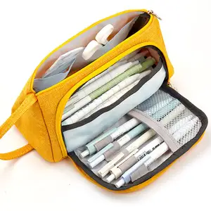 गर्म बेच स्टेशनरी बैग रचनात्मक पेंसिल मामले कैनवास बहु-परत बड़ी क्षमता स्टेशनरी बैग पेंसिल पाउच