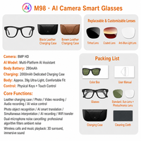 Lunettes Intelligentes IA M98 avec Caméra 8MP, Vidéo 2K, Étui de Recharge 2000mAh, Batterie 290mAh, 165 Langues, Prêt à l'emploi en Usine OEM, Vente en Gros