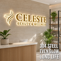 Letrero de Lujo con Logotipo Retroiluminado, Espejo Personalizado con Letras Metálicas 3D en Dorado LED para Pared de Salón