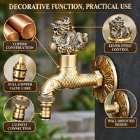 Robinet mural de jardin en cuivre antique motif Qilin, 1/2 pouce, pour machine à laver, avec designs optionnels