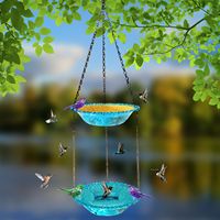 Nouveau Mangeoire à colibris à double couche 2024, bain d'oiseaux suspendu d'extérieur, bassin automatique, bouteilles d'eau à piles, outil de cuisine en plastique