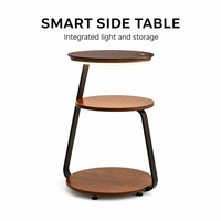 Lampe de sol moderne intelligente sans fil avec chargeur LED, 3 niveaux de rangement, en bois grainé et métal, pour salon, chambre, canapé, chevet
