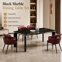 Ensemble de table à manger rotative en marbre noir moderne de luxe avec chaises en cuir, meubles de salle à manger rectangulaires pour hôtel et villa