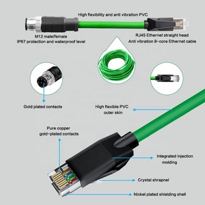 Câble <span class=keywords><strong>Ethernet</strong></span> industriel M12 4 broches (codage D) vers prise femelle RJ45 pour caméra, chaîne porte-câbles, 8 conducteurs en cuivre massif pour communication - Product Image 5