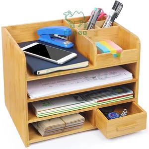 Herbruikbare Bamboe Bureau Bestand Organizer Met Lade, 4-Tiers Bamboe Document Brief Organizer Lade Mail Sorteerder Voor Bureau