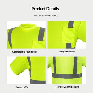 T-shirt de sécurité haute visibilité jaune fluorescent à manches courtes, léger, respirant, réfléchissant, pour course nocturne et cyclisme, OEM - Product Image 2