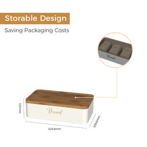 Bamboo Lid Bread Box Storage Jar Set Ivory White Rectangle Kitchen Food Sealing Container With Wooden Lid - Product Image 5