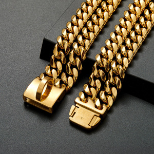 Collar de Acero Inoxidable para Perro, Collar de Lujo <span class=keywords><strong>con</strong></span> Baño de Oro de 18K, Collar Resistente para Mascotas - Product Image 3