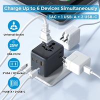 Worldplug GaN 25W, Cargador Rápido con 3 Tomas de CA, Adaptador de Viaje Universal Internacional con Doble USB Tipo-C para Teléfono y Tableta