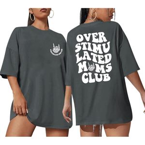 Yuyiify Oversized T-Shirt Women Plus Size 100% Cotton Graphic <b>Tee</b> Overstimulated Moms Club Skeleton Print Funny Mom Top - Product Image 1