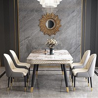 Ensemble table et chaises de salle à manger en quartzite de style italien minimaliste, importé, finition brillante, luxe léger, haut de gamme, moderne