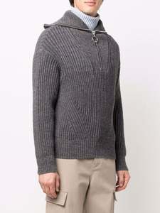 Suéter de algodón orgánico para hombre, Sudadera con capucha de punto con cuello levantado grueso y media cremallera de invierno personalizada para hombre - Product Image 2