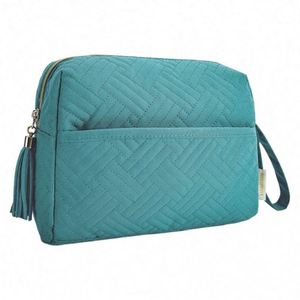 Pochette de maquillage de voyage de luxe à la mode, sac cosmétique portable en velours pêche doux avec poignée - Product Image 1