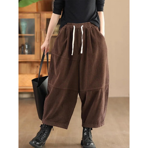 Harem <b>Pants</b> Corduroy Plus Size High Waist Casual <b>Pants</b> With Pocket Autumn Winter Style - Product Image 1