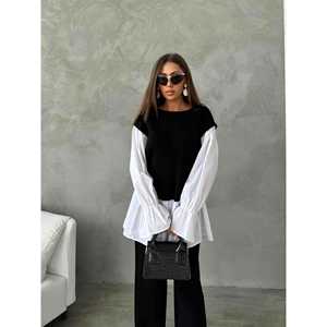 Ensemble de vêtements en tricot de coton décontracté pour femmes, taille XL, haut long et pantalon à rayures pour la saison de yoga d'automne, détail du chemisier 1503 - Product Image 4