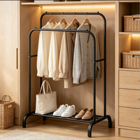 Porte-manteau sur pied à double barre suspendue, structure KD peu encombrante, en fer, pour affichage de vêtements en magasin et à domicile