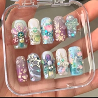 Uñas Postizas Populares para Mujer, Uñas Falsas Personalizadas, 10 Piezas, Diseño 3D con Pintura de Conchas, Uñas Artificiales de Acrílico ABS