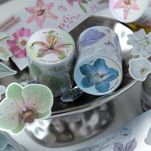 1 Rollo de Cinta Adhesiva Plateada Mate Original con Diseño Floral Continuo Estilo Instagram, Patrón Botánico para Manualidades, Scrapbooking y Collage - Product Image 2