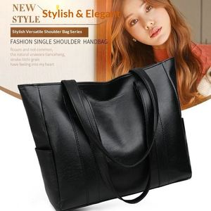 Bolso de Hombro Versátil de Gran Capacidad, Bolso Tote de Cuero Suave Vintage para el Trabajo y las Compras, Bolso Minimalista con Bolsillos Laterales - Product Image 1