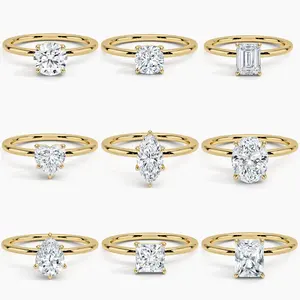 Stokta Gia igi sertifikalı cvd Lab oluşturulan yetiştirilen elmas 14k 18k gerçek katı altın yüzük nişan yüzüğü kadınlar için 1 karat takı