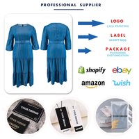 Y21837 Robes en jean grande taille les plus vendues pour femmes, robes décontractées à manches mi-longues, col rond, plissées, avec ceinture