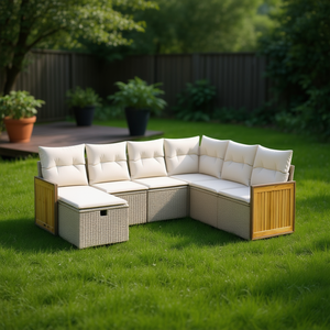 Set Divano da Giardino Beige con Cuscini Impermeabili in Rattan PE, Design Contemporaneo per Patio e Giardino - Product Image 2