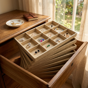 Bandejas Portátiles Rectangulares de Gran Capacidad con Inserto de Terciopelo y Madera Rústica para Exhibición de Joyas (Anillos, Collares, Pulseras) para Joyerías - Product Image 6