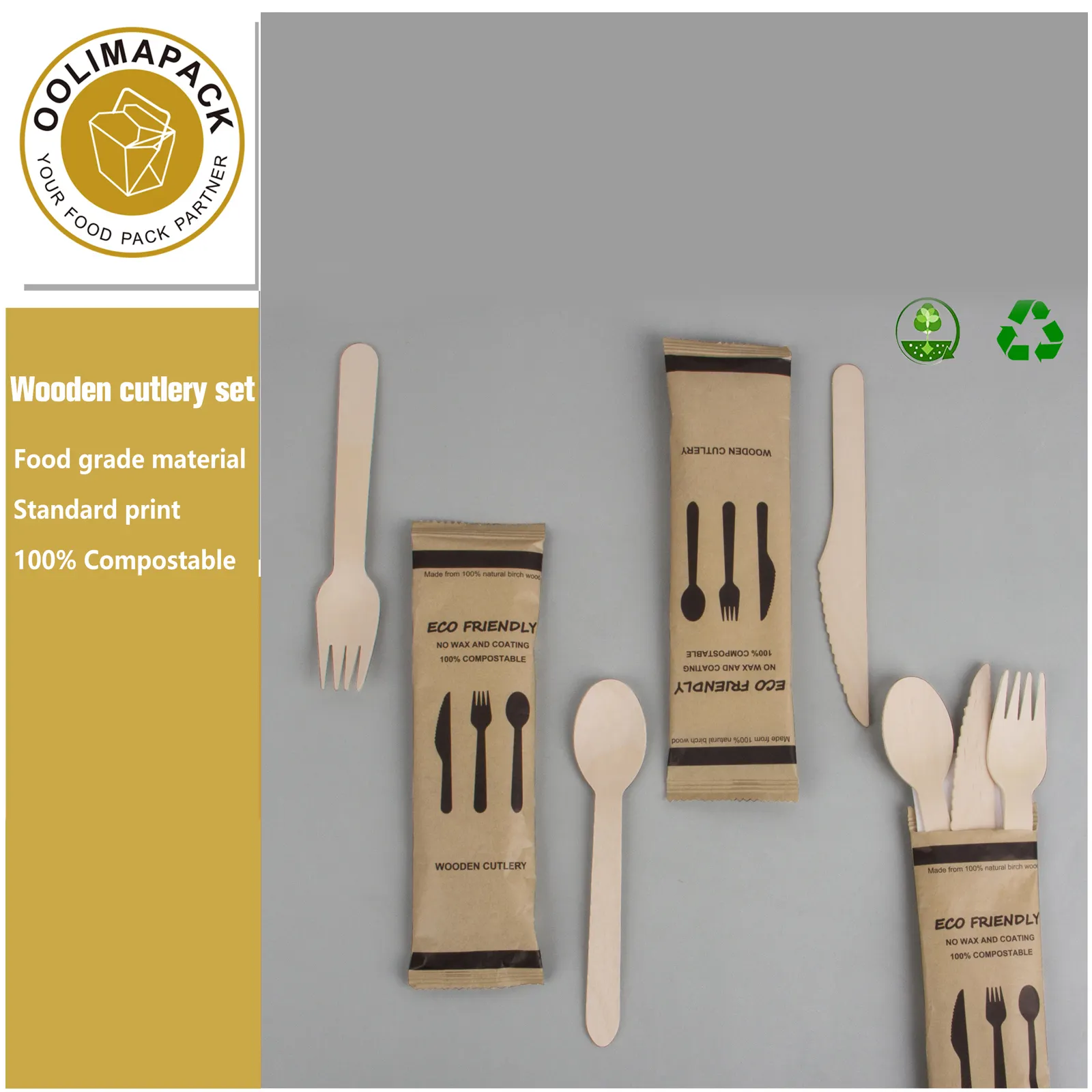 Disposable packing mini cutlery set wooden wooden fork /knife and paper napkin set