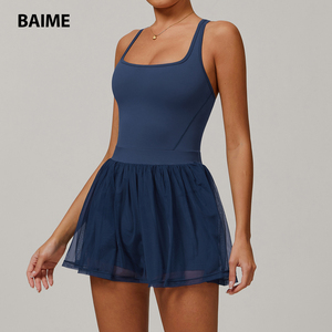 Conception populaire Polyester Fiber Yoga Tennis Jupe Ensemble Exercice Femmes Tennis Robe avec Poche - Product Image 5