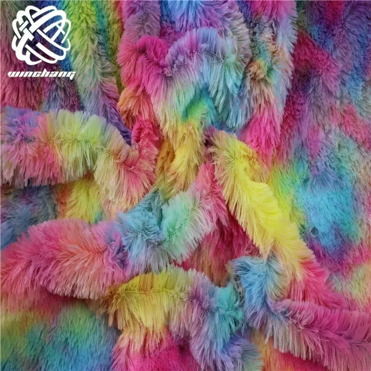 High Quality Super Soft Rainbow PatternTie Dyed Rabbit Faux Fur Fabric For Toy Home Textile