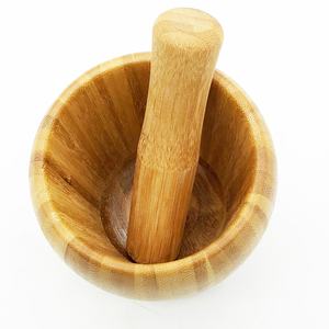 Mortir Bambu & alu dapur rumah tangga penumbuk bawang putih Manual bulat makanan penggiling bumbu kayu mortir dan alu produk diskon besar - Product Image 2