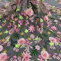 Ventes d'usine : Tissu en tulle brodé avec appliques florales 3D, dentelle multicolore à motifs floraux pour robes de soirée, de bal et de mariée