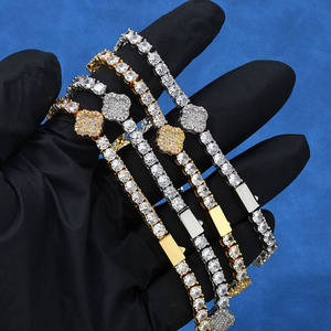 Rapper Jewelry Cuban Chain Brass Bracelet 18k Gold Plated Copper White Zircon Bracelets for <b>Man</b> or Women - Product Image 1