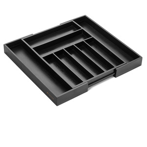 Adjustable <b>Kitchen</b> Drawer Organizer Black Rectangular Tableware <b>Storage</b> <b>Box</b> With Knife Fork Spoon Compartments Standing Type - Product Image 2