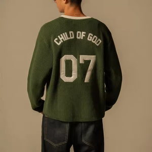 Áo len nam cổ V dệt kim 100% cotton, thêu logo thương hiệu tùy chỉnh, phong cách cổ điển mùa đông, kiểu áo bóng chày thường ngày - Product Image 2