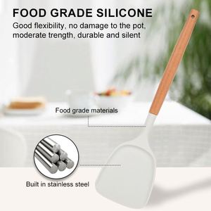 11pcs High-Temperature Silicone Kitchen Utensil Set Wooden Handle Non-Stick Frying Spatula Soup Spoon Kitchenware Cooking <b>Tool</b> - Product Image 2