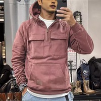 Veste de sport pour homme, style européen et américain, à capuche, couleur unie, coupe ample, coupe-vent, sweat-shirt avec plusieurs poches