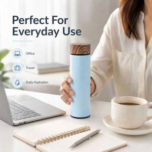 Custom Double Wall Vacuum Insulated Stainless Steel <b>Thermos</b> Water <b>Bottle</b> with Wood Grain Lid Promotional Corporate Gift Flask - Product Image 2