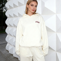 Ensemble sweat à capuche et pantalon de survêtement en molleton de coton blanc épais 460 GSM personnalisé pour femme, respirant, avec impression en relief, style décontracté
