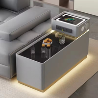 Commode en bois moderne avec haut-parleur à chargement sans fil, lumière LED, table d'appoint de salon, meuble de rangement avec prise de courant