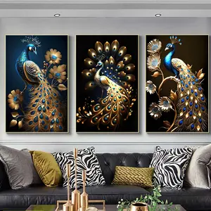 Custom Modern Popular Decorative wall art Painting peacock Crystal Porcelain animal Painting for living room home decor luxury