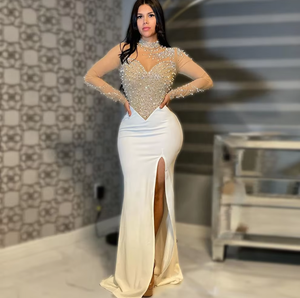 セクシーマーメイドドレス長袖メッシュトップハイスリットボールガウンイブニングパーティードレス女性 - Product Image 4