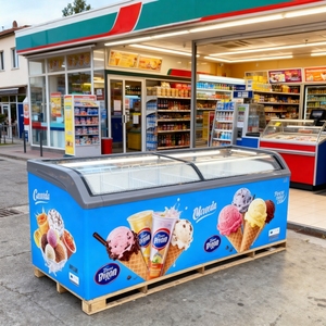 Congélateur vitrine commercial pour crèmes glacées 300L-600L, congélateur coffre à vitre incurvée pour supermarché, certifié CE/CB, directement de l'usine - Product Image 4