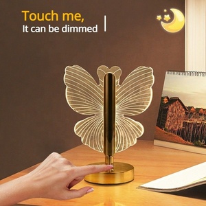 Rechargeable LED Table <b>Lamp</b> Touch Acrylic Butterfly Leaf Shade Gold Base Bedroom Bedside Night Light - Product Image 2